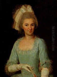 Portrait Of A Lady, Wearing A Bonnet, Holding A Fan