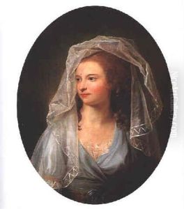 Portrait Of Maria Helena Kortright (nee Hendrickson), Bust Length, Wearing A Pale Blue Dress And A White Chiffon Veil by Jens Juel