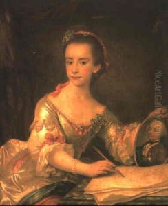 Portrait Of A Lady In A White Dress Sketching With A Porte-crayon by Jens Juel