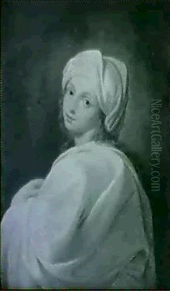 Cencis Portraet, Hvid Dragt, Hvid Turban, Rodligt Har Og Ojenbryn, Morke Ojne,gralig Baggrund - view 1