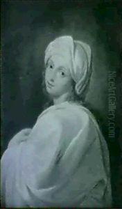 Cencis Portraet, Hvid Dragt, Hvid Turban, Rodligt Har Og Ojenbryn, Morke Ojne,gralig Baggrund by Jens Juel