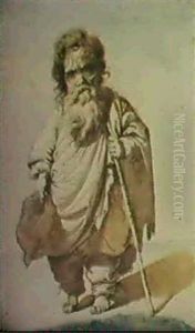 Den Romerske Dvaerg Francesco Ravai, Kaldet Bajocco, Rom 1774-76, Helfigur, En Face by Jens Juel