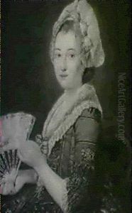 A Portrait Of A Lady Seated, Half Length, Holding A Fan by Jens Juel