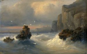 Sturmische See Vor Einer Felsenkuste by Jean Marie Auguste Jugelet