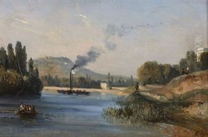 Vue De La Seine Entre Paris Et Sevres by Jean Marie Auguste Jugelet