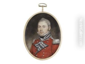 An Officer, Wearing Red Coat With Dark Blue Facings Edged With Silver, Silver Epaulettes, White Frilled Chemise And Black Stock