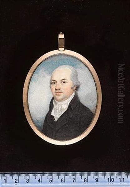 A Gentleman Wearing Black Coat, White Waistcoat, Frilled Chemise And Tied White Stock, His Hair Powdered - view 1