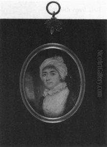 A Lady In White Dress With Lace Fichu, Black, Frilled Lace Cape, A White Turban Over Her Powdered Curls
