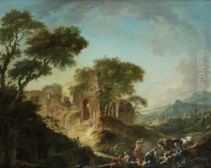 Drovers With Their Cattle Before Ruins by Nicolas-Jacques Juliard