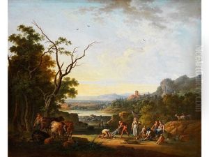 Grosse Ideallandschaft Mit Flusslauf, Hirten Und Fischern
