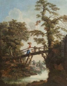 Jeune Bergere Passant Une Passerelle Jeune Bergere Passant Une Passerelle