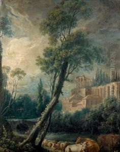 Temple De Vesta Dominant Une Scene Pastorale by Nicolas-Jacques Juliard