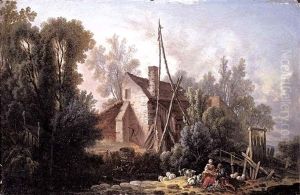 A Pastoral Landscape With A Shepherd And A Shepherdess In The Foreground And A Farmhouse By A Stream In The Distance