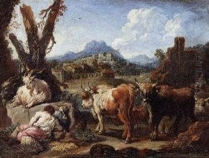 An Extensive Italianate Landscape With A Neatherd Resting In The Foreground An Extensive Italianate Landscape With A Neatherd Resting In The Foreground