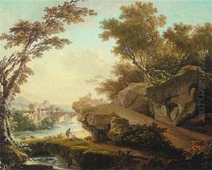 Rocky River Landscape With Figures Near A Bridge Rocky River Landscape With Figures Near A Bridge
