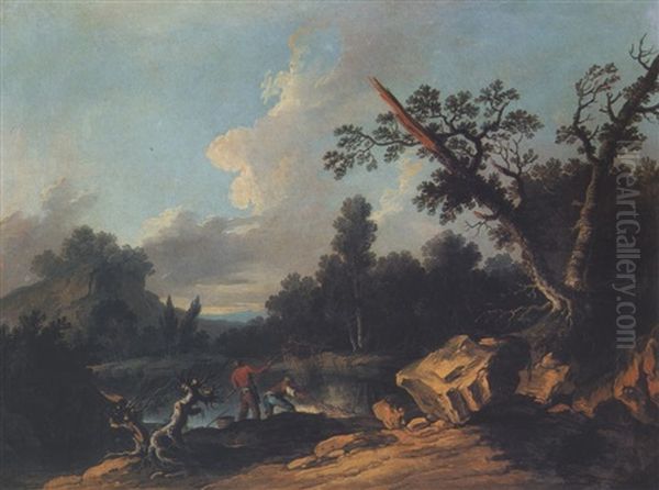 Rocky River Landscape With Fishermen - view 1