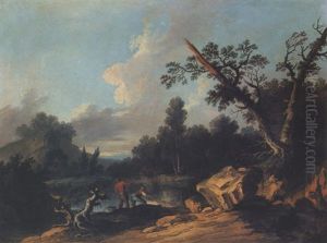 Rocky River Landscape With Fishermen by Nicolas-Jacques Juliard