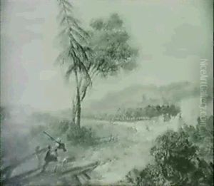 Paysage Italien Avec Bergers Pres D'une Cascade & Paysage Avec Chasseur by Nicolas-Jacques Juliard