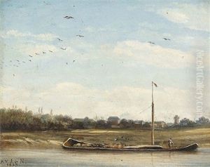 Flusspartie Mit Lastkahn by Antoine Valentin Jumel De Noireterre