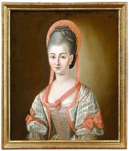 Bildnis Einer Damen In Grunem Seidenkleid Mit Roter Schleife Und Haube (+ Bildnis Einer Dame Mit Rot Eingefasstem Kleid; Pair) by Isaak Juncker