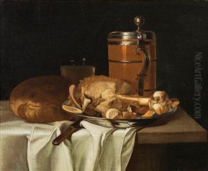 Still Life With Bread, Ham, A Beer Jug And A Water Glass