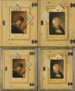Pair Of Works: Trompe-l'oeils With Portraits Of A Lady And A Gentleman