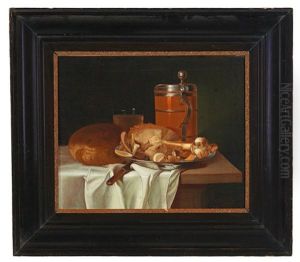 Still Life With Bread, A Ham, A Beer Tankard And A Water Glass