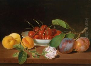 Ein Fruchtestillleben Mit Kirschen, Pfirsichen Und Zwetschgen by Justus Juncker
