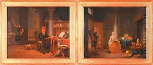 Para Obrazow Ze Scenami Rodzajowymi We Wnetrzu (pair) by Justus Juncker