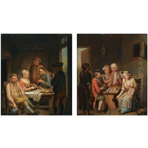 Figures Eating, Drinking And Smoking At A Table (+ A Mother And Child, A Soldier And An Elderly Couple Drinking At A Table; Pair) by Justus Juncker