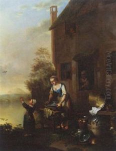 Magd Beim Putzen Von Kuchengeraten by Justus Juncker