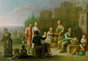 Marktreiben Vor Den Toren Der Stadt by Justus Juncker