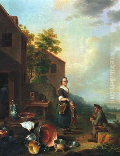 A Peasant Woman Conversing With A Traveller On A Farmyard - view 1