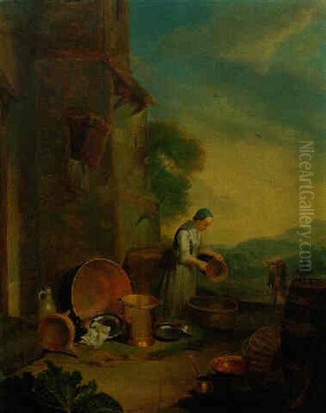 Magd Vor Einem Bauernhaus - view 1
