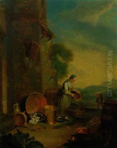 Magd Vor Einem Bauernhaus by Justus Juncker