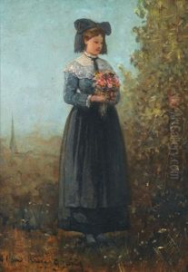 Bildnis Einer Jungen Frau Mit Blumenstrauss by Gustave Adolf Jundt