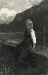 Jeune Fille Au Bord D'un Lac by Gustave Adolf Jundt