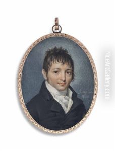A Boy, In Double-breasted Black Coat, Striped White Waistcoat And Frilled Cravat