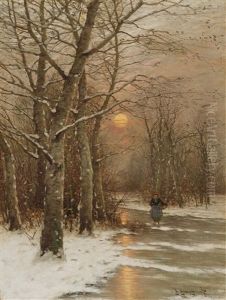 Winter Landscape In The Evening Light by Johann II Jungblut