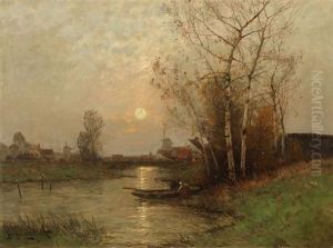Abendstimmung Am Fluss by Johann II Jungblut