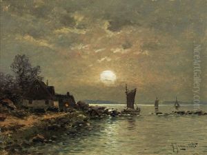 Coastal Landscape With Fishing Boats by Johann II Jungblut