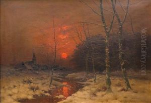 Winterlandschaft Mit Sonnenuntergang by Johann II Jungblut