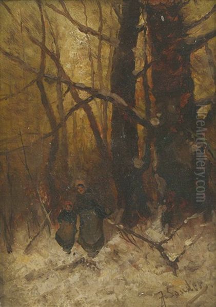 Frau U. Madchen Im Verschneiten Wald - view 1