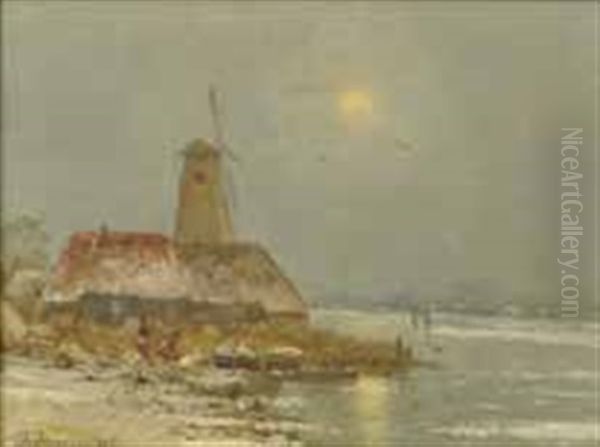 Winterlandschaft In Holland Mit Zugefrore- Nem Kanal - view 1