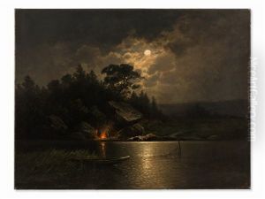 Campfire By Moonshine by Johann II Jungblut