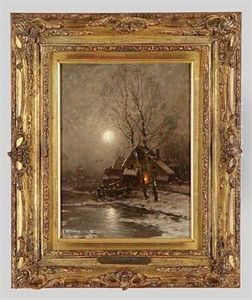 Mondnacht Uber Hollandischem Dorf Im Winter by Johann II Jungblut