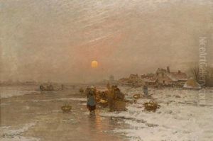 Winterlandschaft Mit Figuren Auf Einem Gefrorenen See by Johann II Jungblut