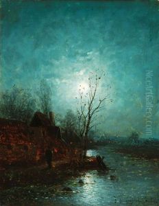 Moonlit Nocturnal Cityscape by Johann II Jungblut