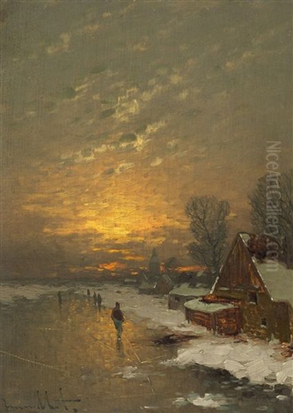 Coastal Landscape In The Evening; Ice Fishing (pair) - view 1