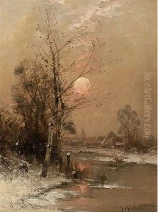 Sonnenuntergang An Einem Winterabend by Johann II Jungblut